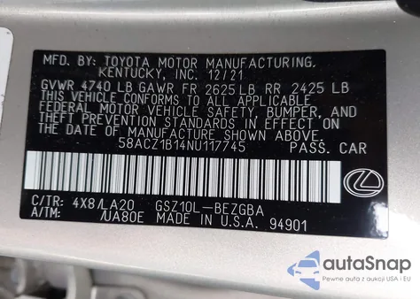 2022 Lexus Es 350 from USA, damaged, VIN 58ACZ1B14NU117745